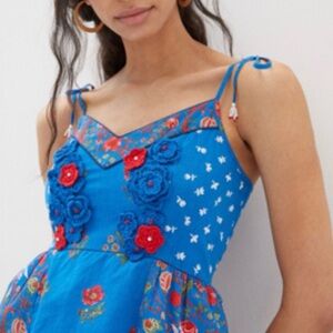 Anthropologie Nikasha Blue Floral Crochet Babydoll Tank Camisole